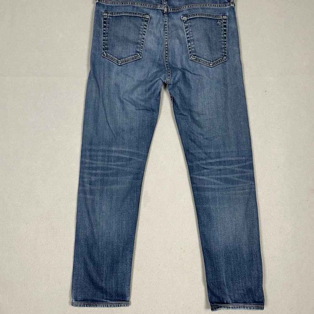 Rag Bone Fit 2 Slim Jeans Mens 32 Blue Tapered Leg Whiskering Button Fly Denim